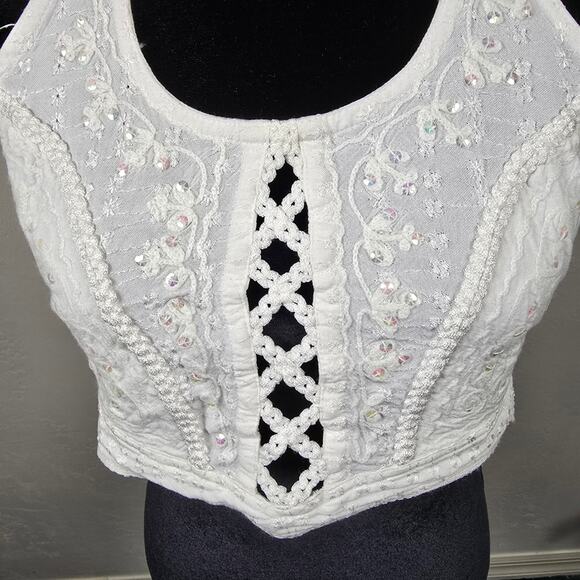 Shore Line Embroidered Sequin Fairy  Halter White  Bustier Boho Whimisy Beach M - Picture 5 of 8